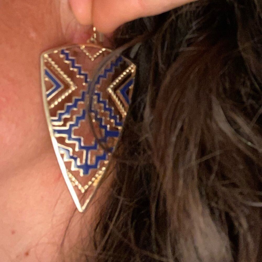 Gold and Navy enamel Art‎ Deco shield earrings - Picture 3 of 4